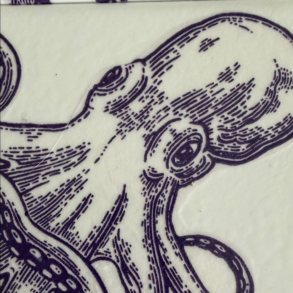 Nautical Octopus Ceramic Tile -  4 Deep Purple on White - Picture 6 of 8